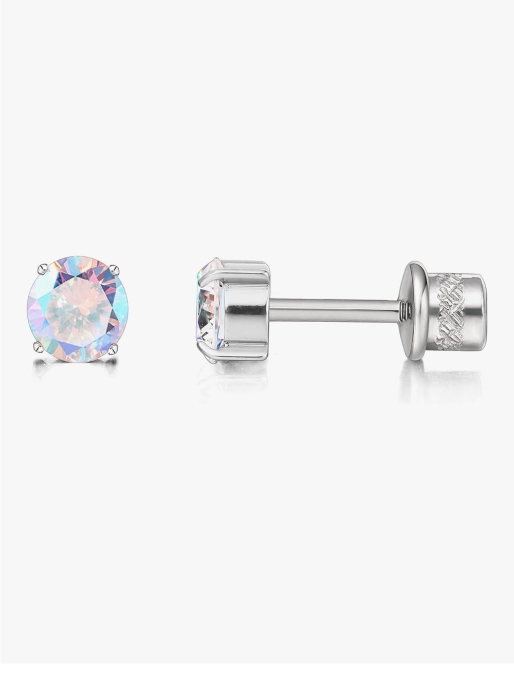 Titanium Round Dual Sided Cubic Zirconia Stud Earrings NEW - Picture 4 of 8